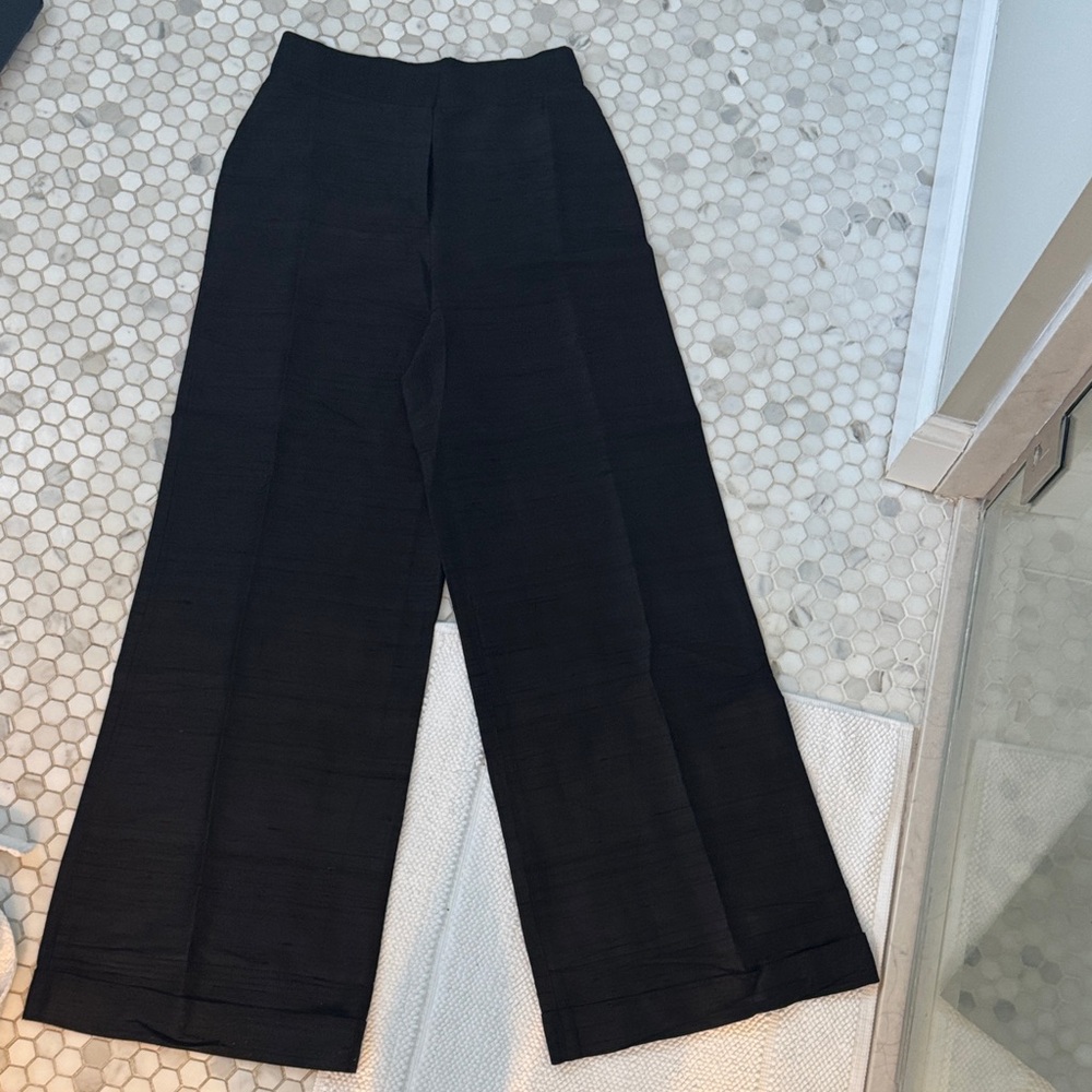 Julia Amory Black Dupioni Silk Wide-Leg Pants - Picture 2 of 5